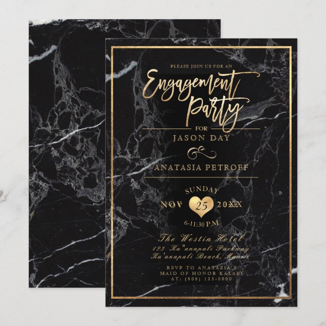 PixDezines Marble/Faux Gold/Engagement Party Invitation (Front/Back)