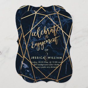 PixDezines Marble+Faux Gold Gem Facets Engagement Invitation
