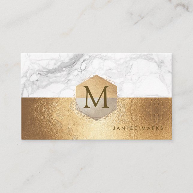 PIXDEZINES MARBLE FAUX GOLD+HONEYCOMB BUSINESS CARD (Front)