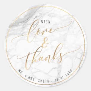 PixDezines MARBLE+FAUX GOLD, LOVE+THANKS Classic Round Sticker