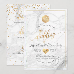 PixDezines Marble+Faux Gold Monogram Honeycomb Invitation