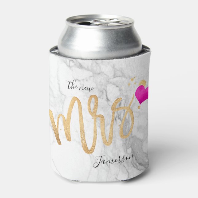 PixDezines Marble+Faux Gold new Mrs. Can Cooler (Can Front)