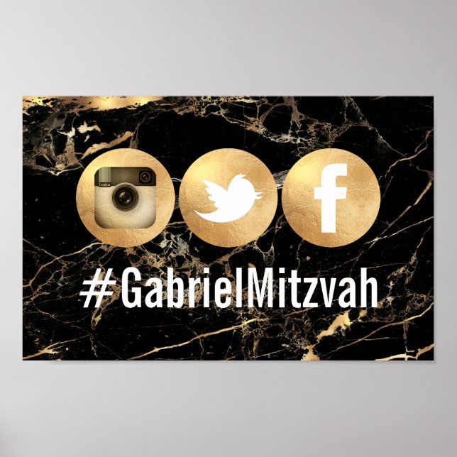 PixDezines Marble+Faux Gold Social Media Hashtag Poster (Front)