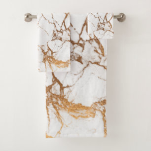 PixDezines Marble + Faux Gold Veins Bath Towel Set