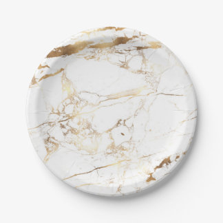 PixDezines Marble/Faux Gold Veins Paper Plate