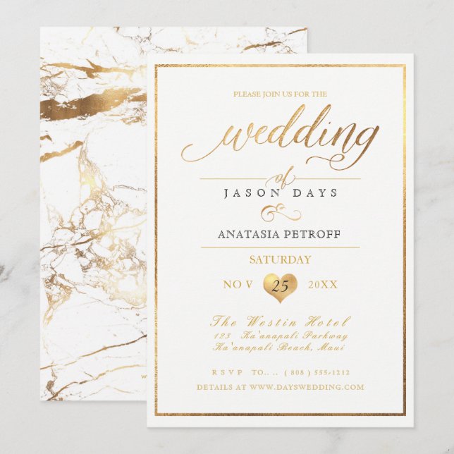 PixDezines Marble/Faux Gold/Wedding Celebration Invitation (Front/Back)