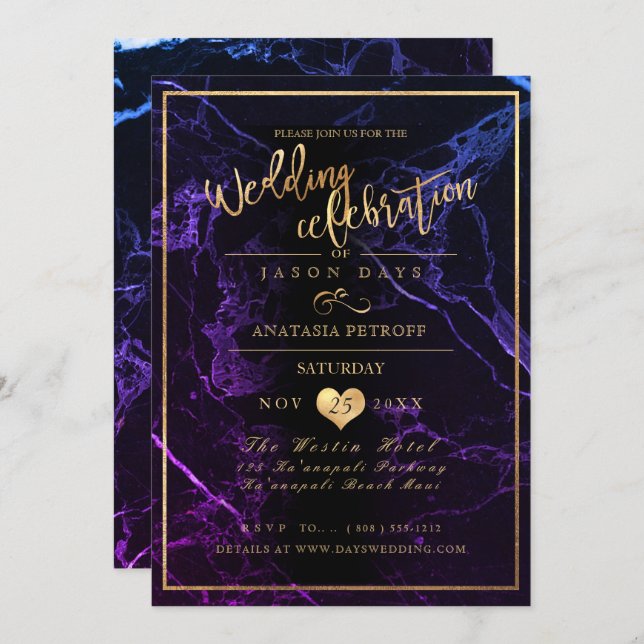 PixDezines Marble/Faux Gold/Wedding Celebration Invitation (Front/Back)