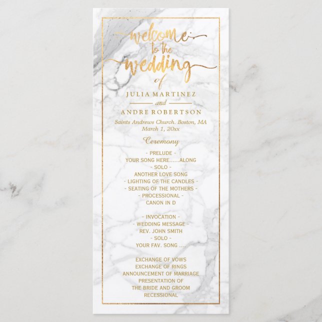 PixDezines Marble+Faux Gold Wedding Program Programme (Front)
