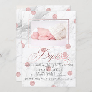 PixDezines Marble+Faux Rose Gold Dots/Baptism Invitation
