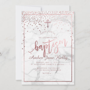 PixDezines Marble+Faux Rose Gold Dots/Baptism Invitation