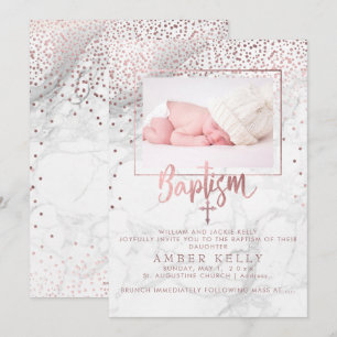 PixDezines Marble+Faux Rose Gold Dots/Baptism Invitation