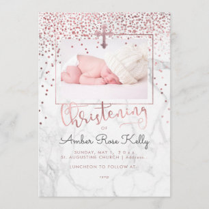 PixDezines Marble+Faux Rose Gold Dots Christening Invitation