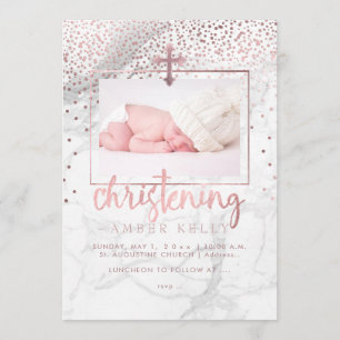 PixDezines Marble+Faux Rose Gold Dots/Christening Invitation