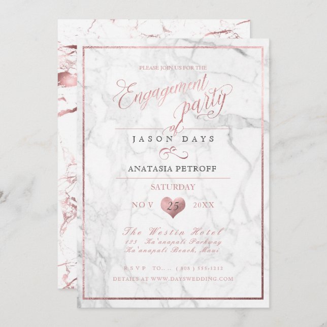 PixDezines Marble/Faux Rose Gold/Engagement Invitation (Front/Back)