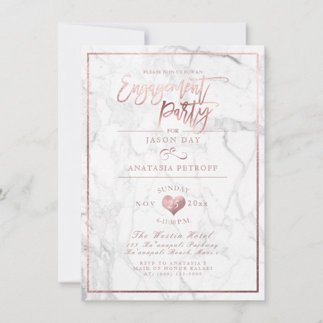 PixDezines Marble/Faux Rose Gold/Engagement Party Invitation (Front)