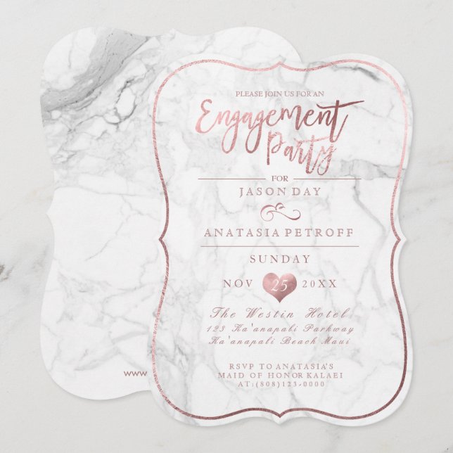 PixDezines Marble/Faux Rose Gold/Engagement Party Invitation (Front/Back)