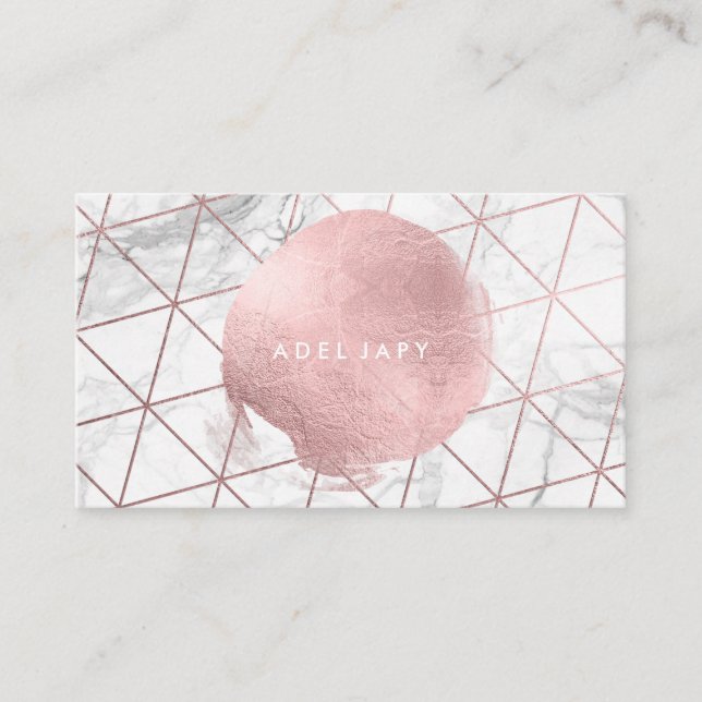 PixDezines Marble+Faux Rose Gold Foil Business Card (Front)