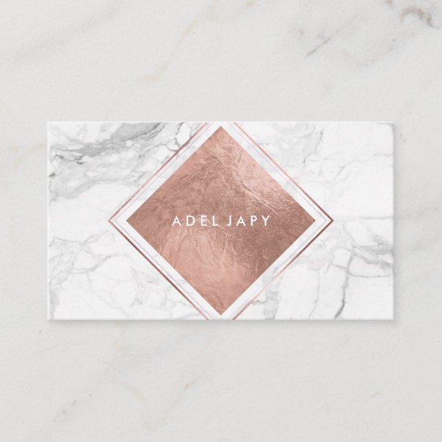 PixDezines Marble+Faux Rose Gold Foil Business Card (Front)