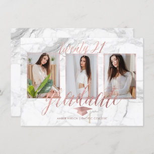 PixDezines Marble Faux Rose Gold Graduation Invita Invitation