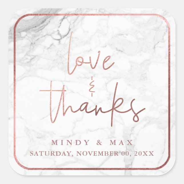 PixDezines MARBLE FAUX ROSE GOLD LOVE+THANKS Square Sticker (Front)