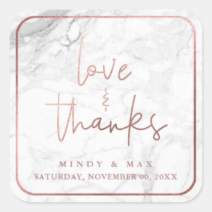 PixDezines MARBLE FAUX ROSE GOLD LOVE+THANKS Square Sticker