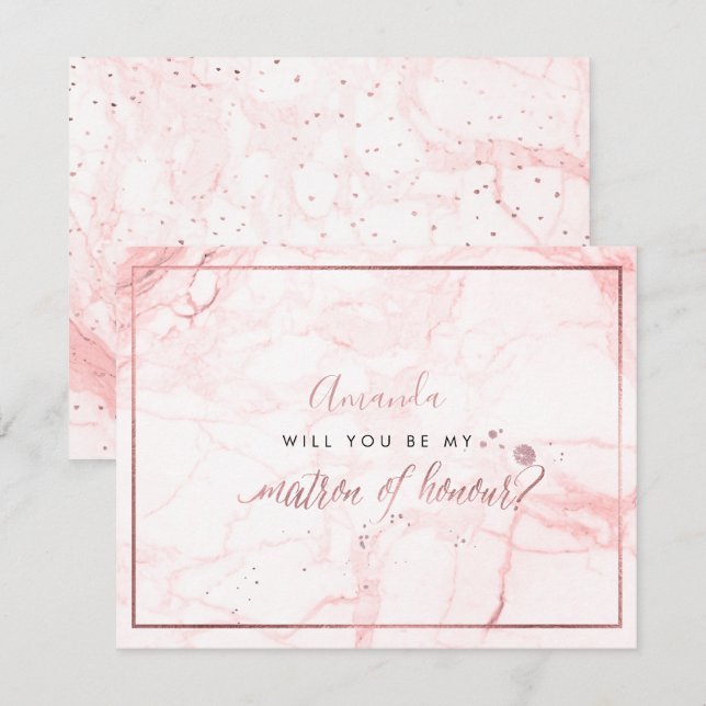PixDezines Marble+Faux Rose Gold, Matron Invitation (Front/Back)
