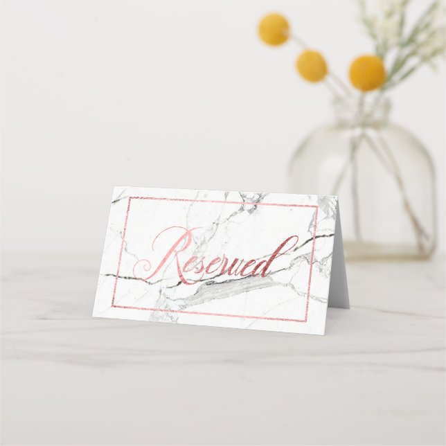 PixDezines Marble+Faux Rose Gold Reserved Sign Place Card (Front)