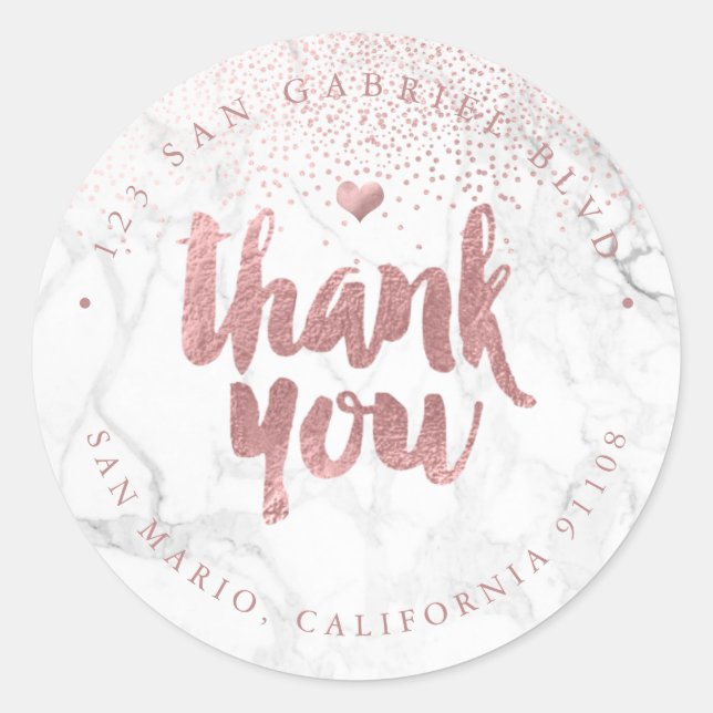 PixDezines Marble Faux Rose Gold Thank You Classic Round Sticker (Front)
