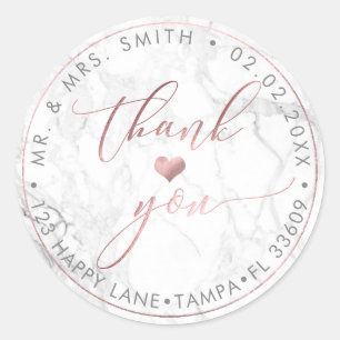 PixDezines MARBLE FAUX ROSE GOLD, THANK YOU+HEART Classic Round Sticker