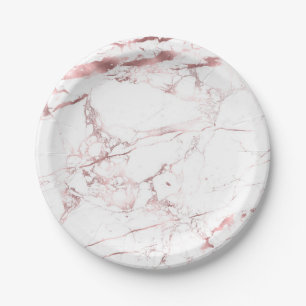 PixDezines Marble/Faux Rose Gold Veins Paper Plate