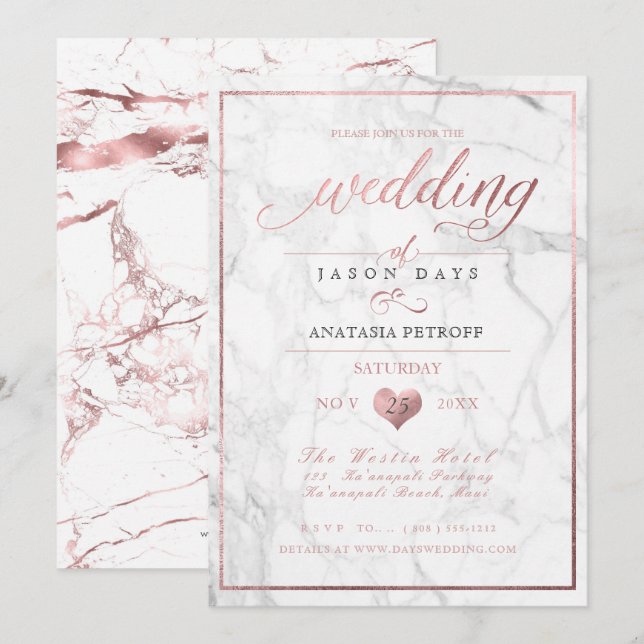 PixDezines Marble/Faux Rose Gold/Wedding Invitation (Front/Back)