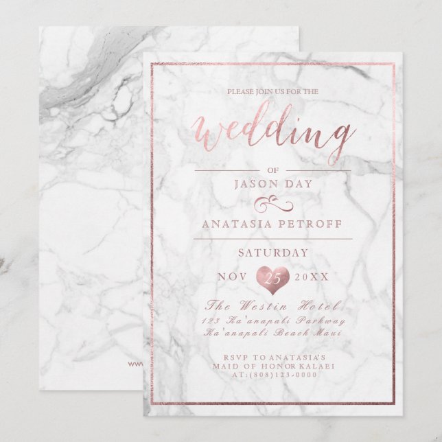 PixDezines Marble/Faux Rose Gold/Wedding Invitation (Front/Back)