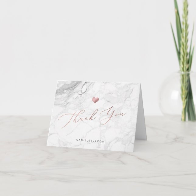 PixDezines Marble+Faux Rose Gold Wedding Thank You Card (Front)