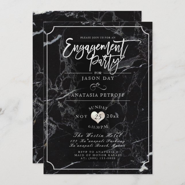 PixDezines Marble/Faux Silver/Engagement Party Invitation (Front/Back)