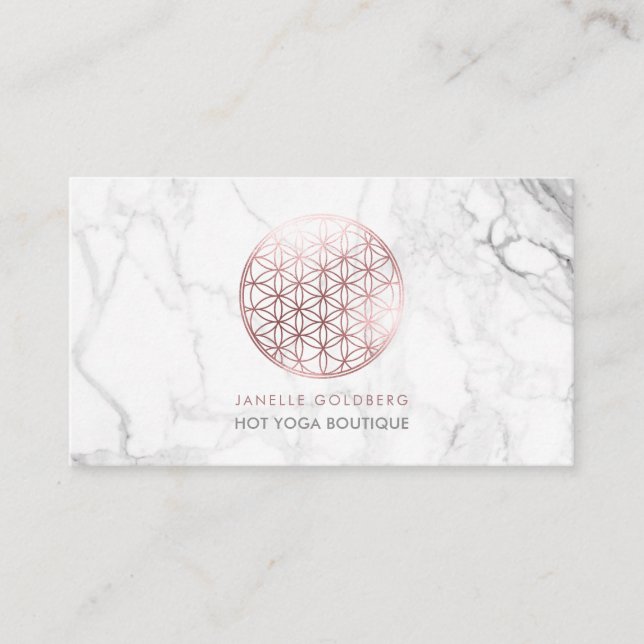 PixDezines Marble/Flower of Life/Faux Rose Gold Business Card (Front)