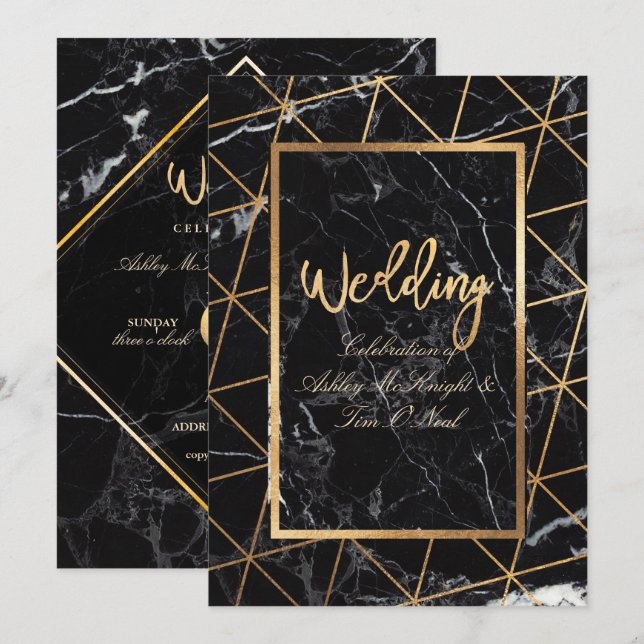 PixDezines Marble/Geometric/Faux Gold Invitation (Front/Back)