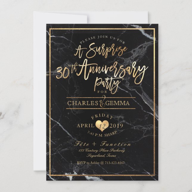 PixDezines Marble+Gold/Surprise 30th Anniversary Invitation (Front)