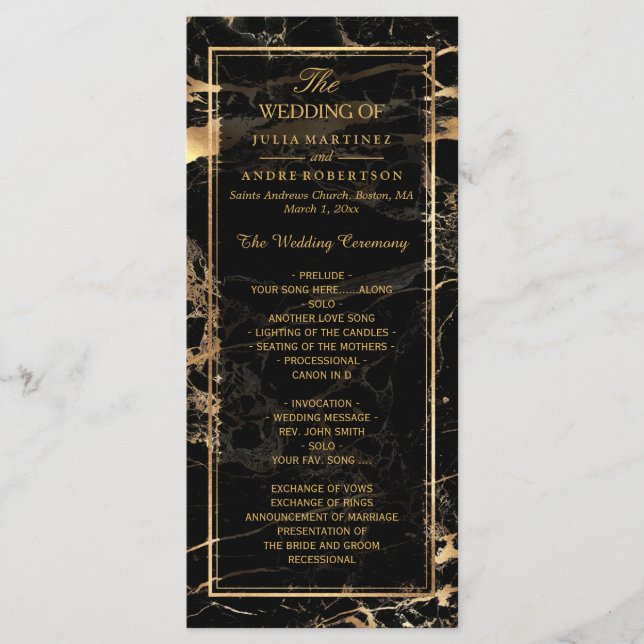 PixDezines Marble+Gold Veins Wedding Program Programme (Front)