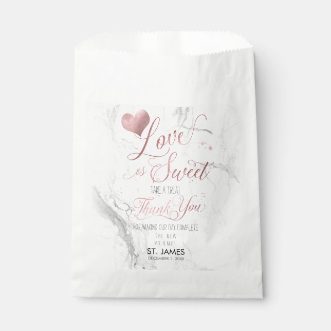 PixDezines MARBLE LOVE IS SWEET+FAUX ROSE GOLD Favour Bags (Front)