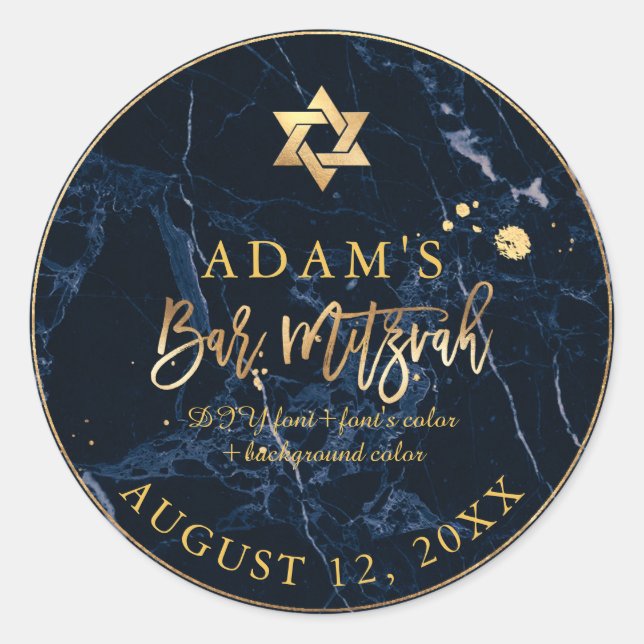 PixDezines Marble Mitzvah Stickers/Midnight Blue Classic Round Sticker (Front)