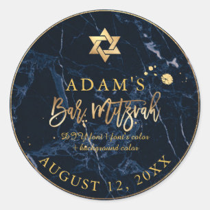 PixDezines Marble Mitzvah Stickers/Midnight Blue Classic Round Sticker