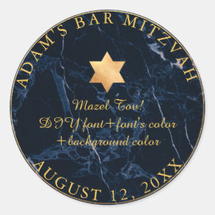 PixDezines Marble Mitzvah Stickers/Midnight Blue Classic Round Sticker