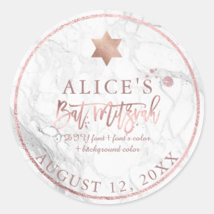 PixDezines Marble Mitzvah Stickers/Rose Gold Classic Round Sticker