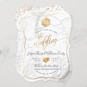 PixDezines Marble+Monogram+Faux Gold Honeycomb Invitation