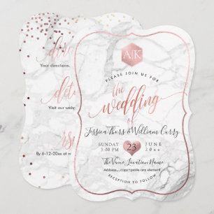 PixDezines Marble+Monogram+Faux RoseGold Honeycomb Invitation