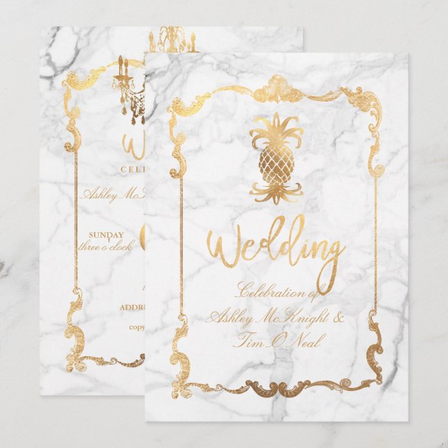 PixDezines Marble/Royal Hawaiian Pineapple Invitation (Front/Back)