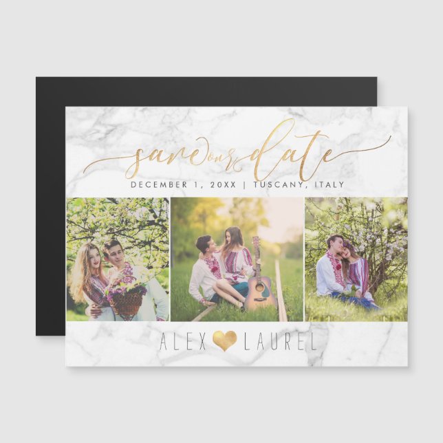 PixDezines Marble Save Our Date/Faux Gold Script Magnetic Invitation (Front/Back)