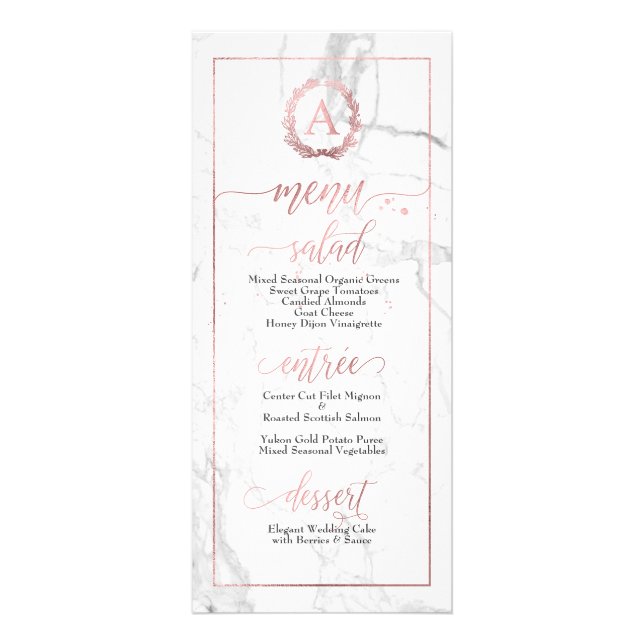 PixDezines Marble+Shine Rose Gold Monogram Menu (Front)