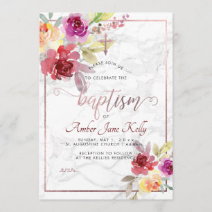 PixDezines Marble+Watercolor Flowers/Baptism Invitation