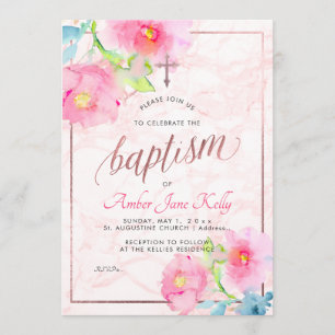 PixDezines Marble+Watercolor Flowers/Baptism Invitation